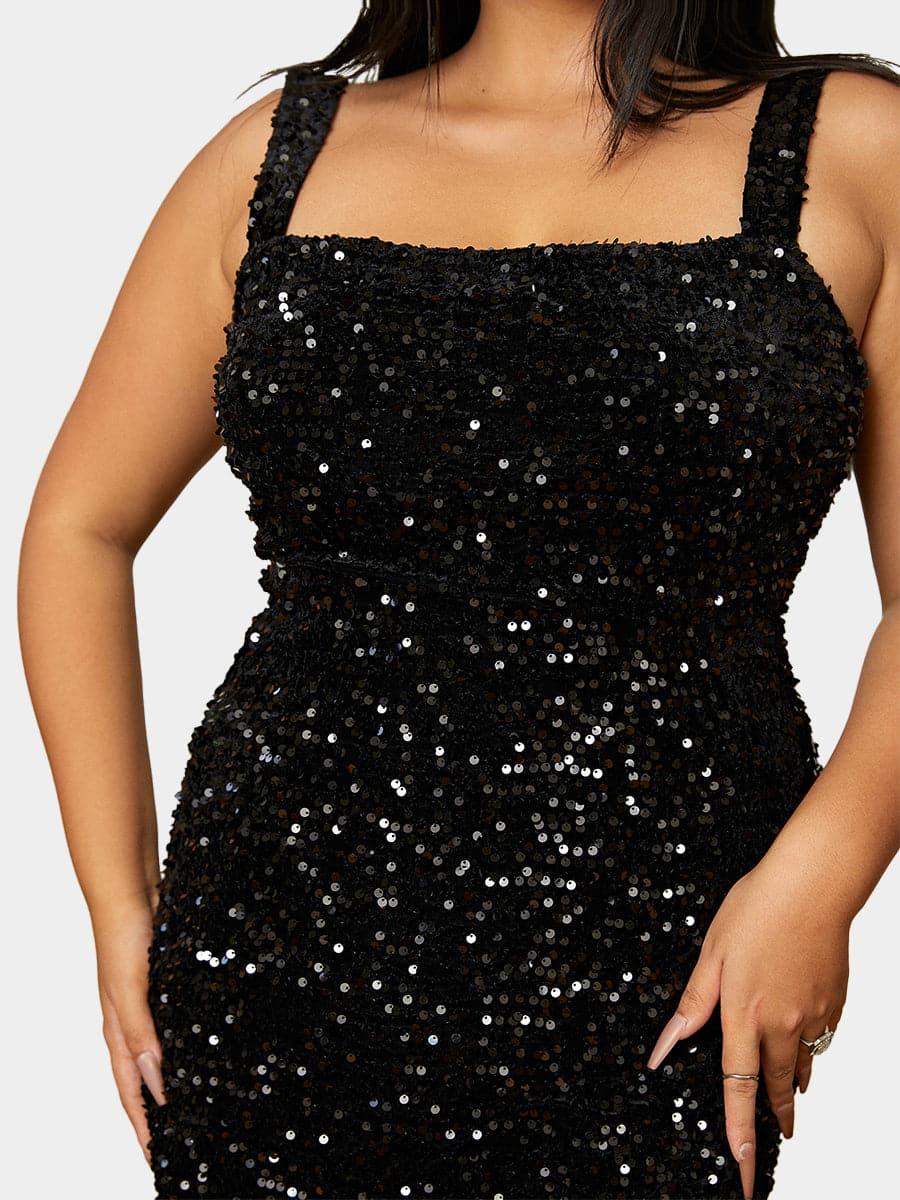 Plus Size Square Neck Sleeveless Sequin Midi Dress PXJ468 Plus Size Square Neck Sleeveless Sequin Midi Dress PXJ468