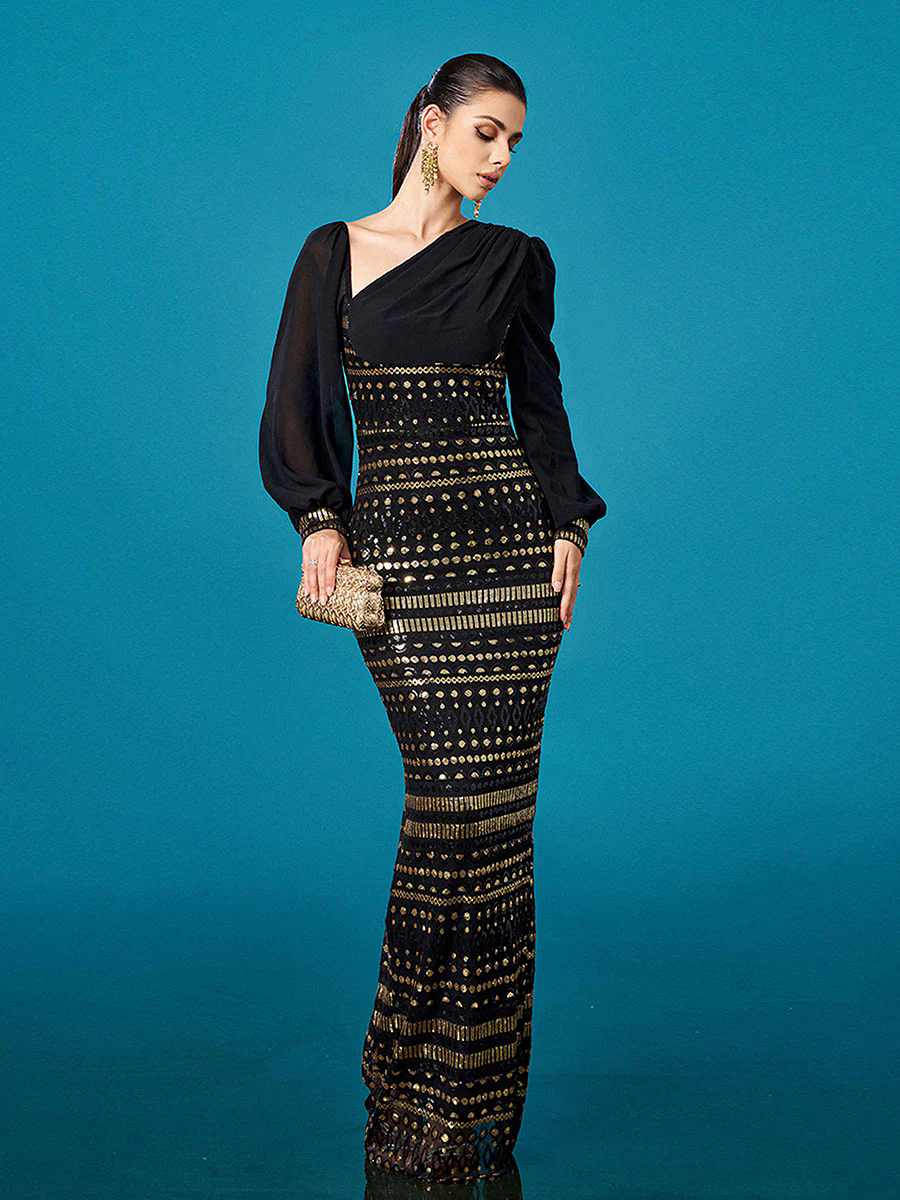 Black Long Sleeve Cutout Sheath Sequin Dress RJ12093 Black Long Sleeve Cutout Sheath Sequin Dress RJ12093