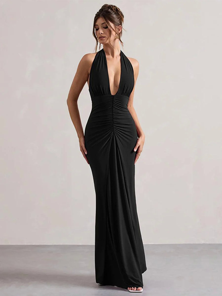 Halter Ruched Backless Formal Dress MYT1003 Halter Ruched Backless Formal Dress MYT1003