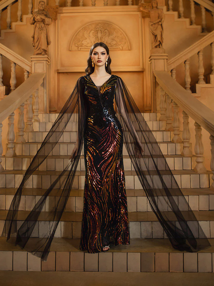 Black Mesh Sleeve Sequin Formal Dress RX70362 Black Mesh Sleeve Sequin Formal Dress RX70362
