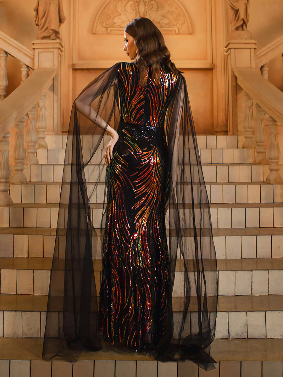 Black Mesh Sleeve Sequin Formal Dress RX70362 Black Mesh Sleeve Sequin Formal Dress RX70362