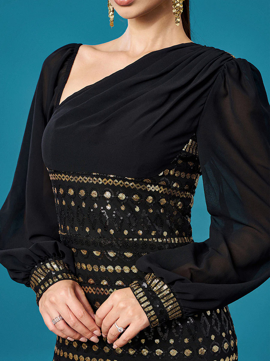 Black Long Sleeve Cutout Sheath Sequin Dress RJ12093 Black Long Sleeve Cutout Sheath Sequin Dress RJ12093