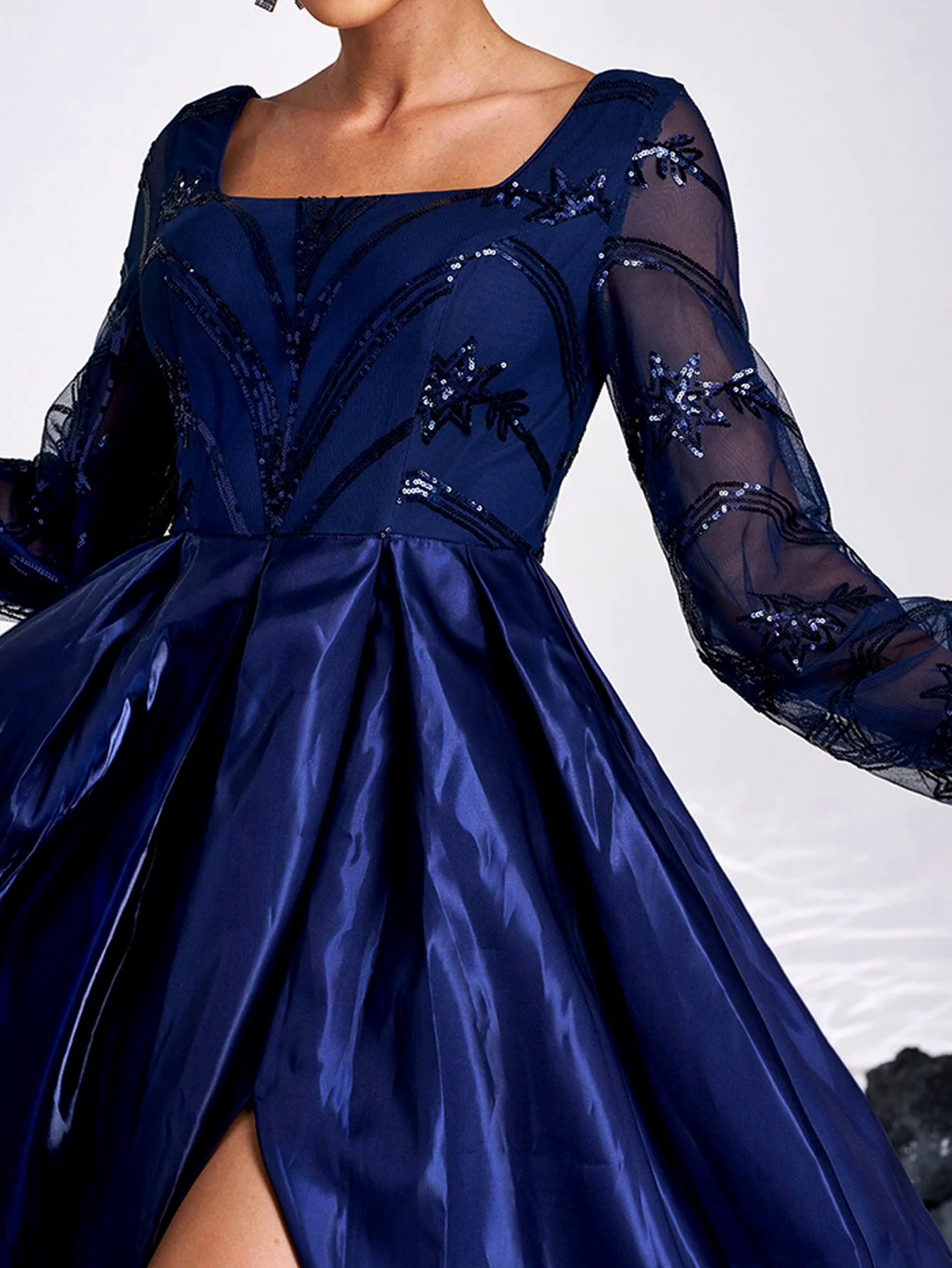 A-line Long Sleeve Blue Evening Dress GM90143 A-line Long Sleeve Blue Evening Dress GM90143