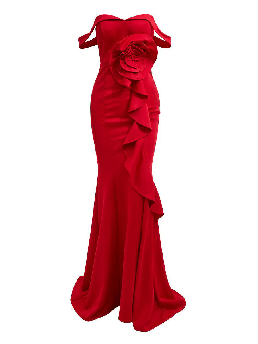 Off Shoulder Ruffled Evening Dress M02117 Off Shoulder Ruffled Evening Dress M02117
