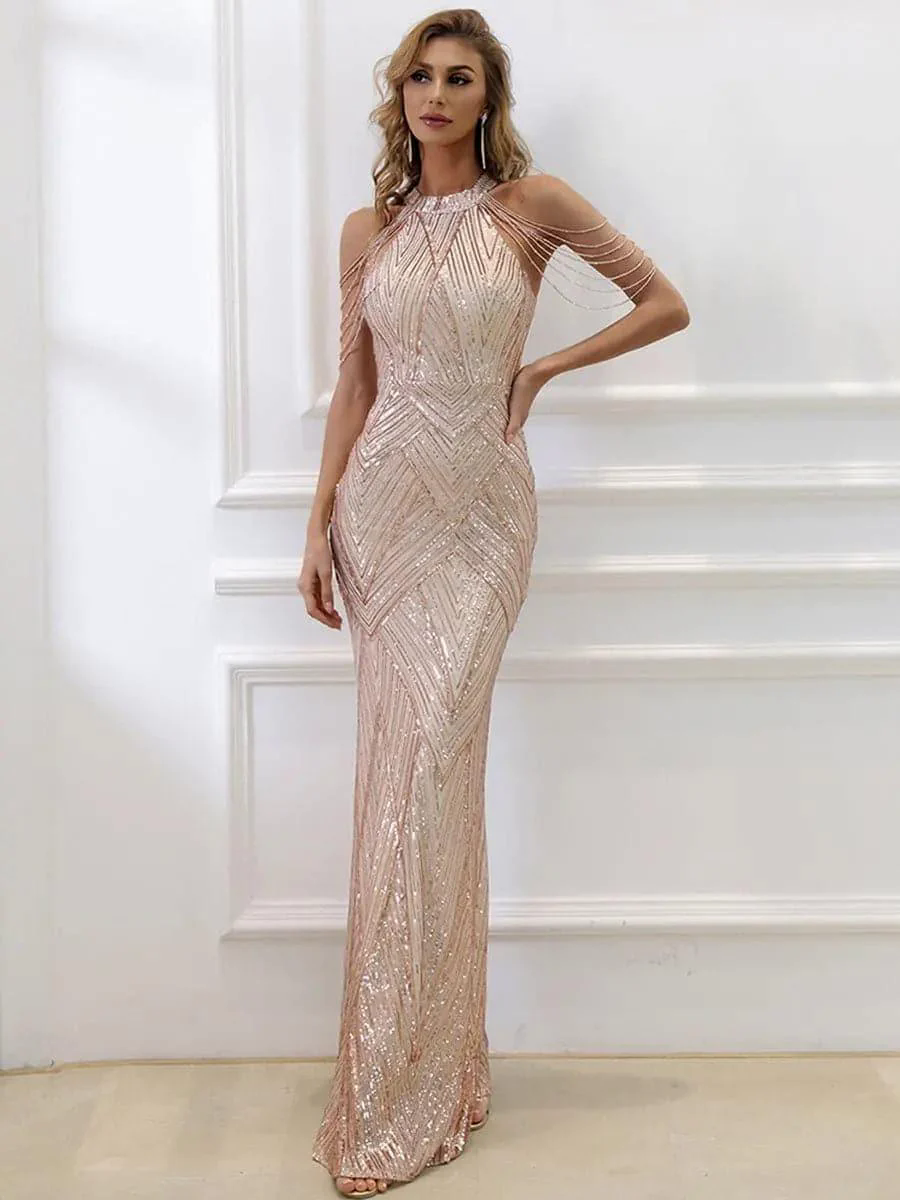 Cold Shoulder Beads Chain Cocktail Dress M01081 Cold Shoulder Beads Chain Cocktail Dress M01081