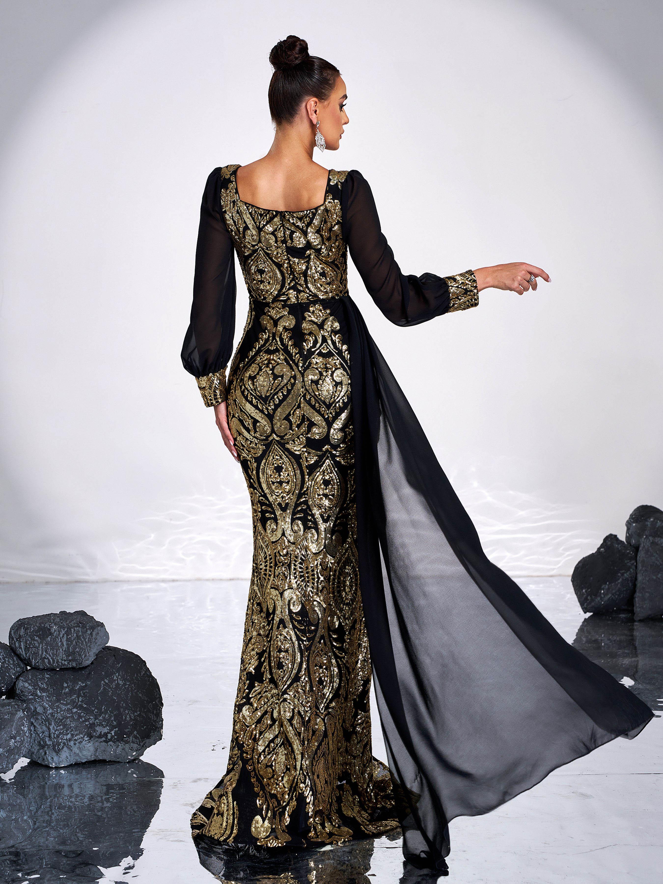 Luxurious Black & Gold Embroidered Gown GM00421