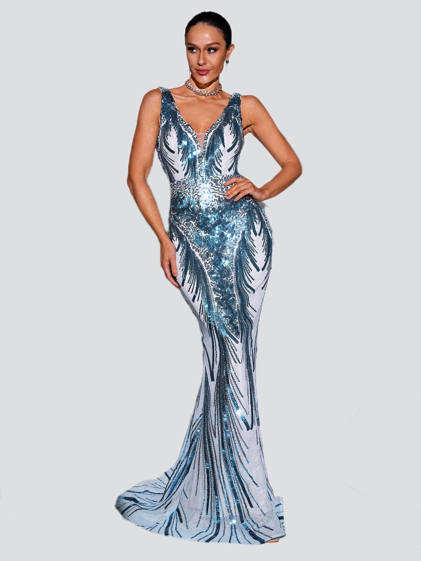 V-neck Sleeveless Mermaid Sequin Formal Dress RM21551 V-neck Sleeveless Mermaid Sequin Formal Dress RM21551