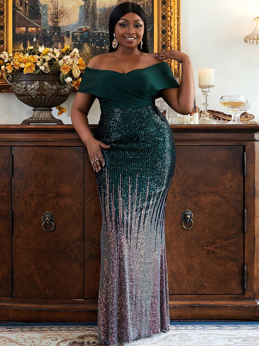 Plus Size Gradient Maxi Sequin Prom Dress PXH2125 Plus Size Gradient Maxi Sequin Prom Dress PXH2125
