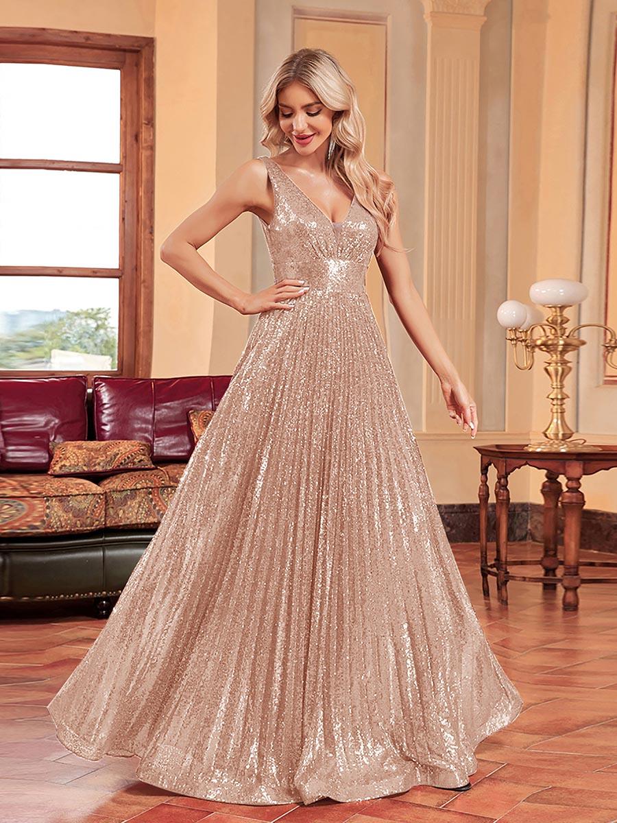 Sequin Pleated A-line V-neck Prom Dress MCC1236 Sequin Pleated A-line V-neck Prom Dress MCC1236