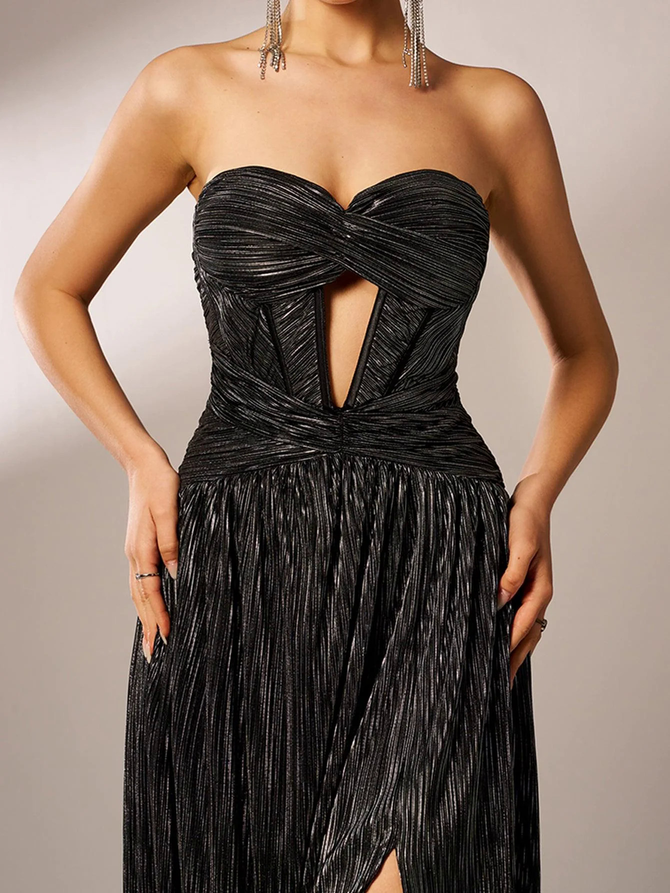 Corset Strapless Split Plain Maxi Dress DH80174 Corset Strapless Split Plain Maxi Dress DH80174