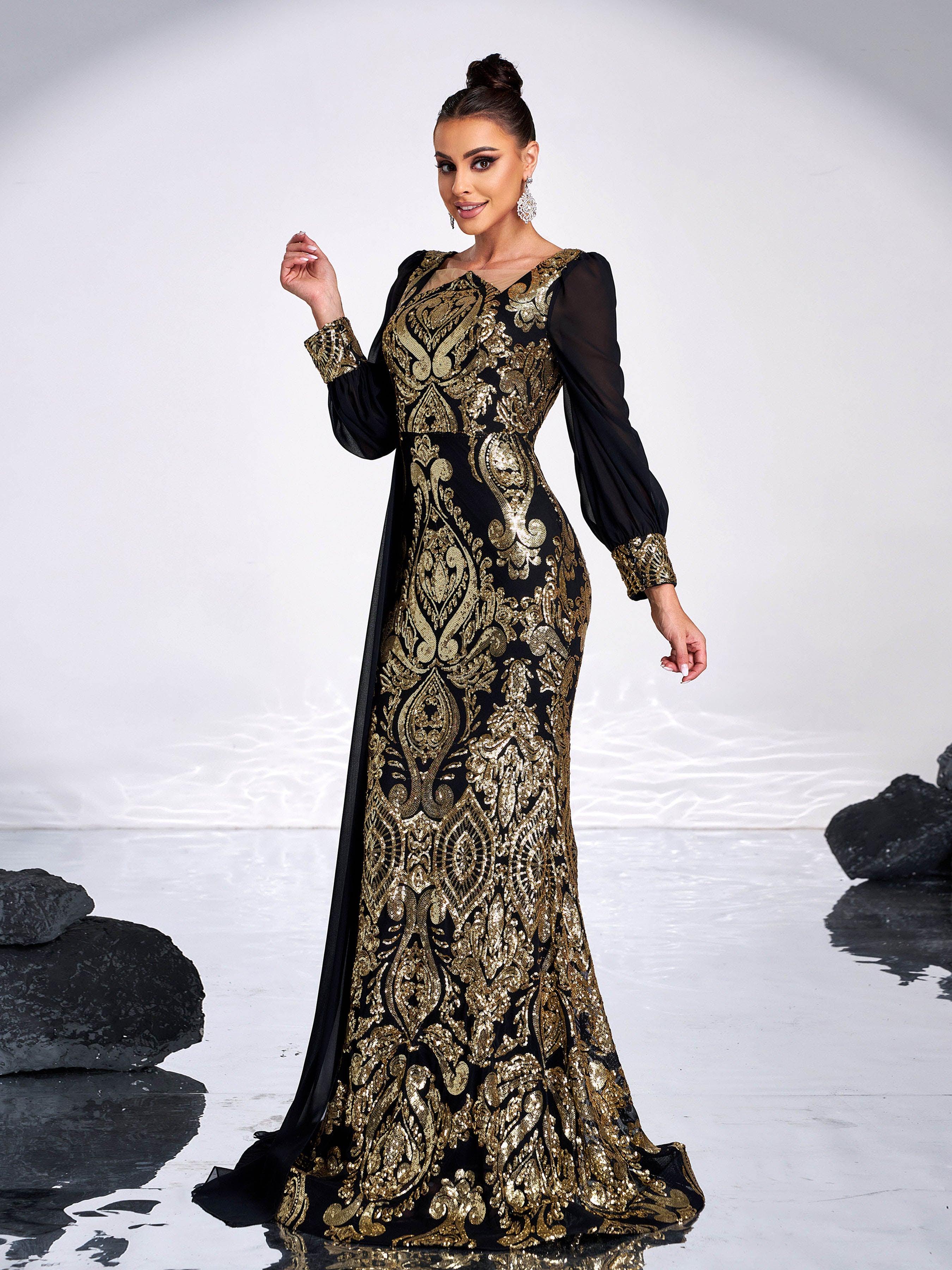 Luxurious Black & Gold Embroidered Gown GM00421