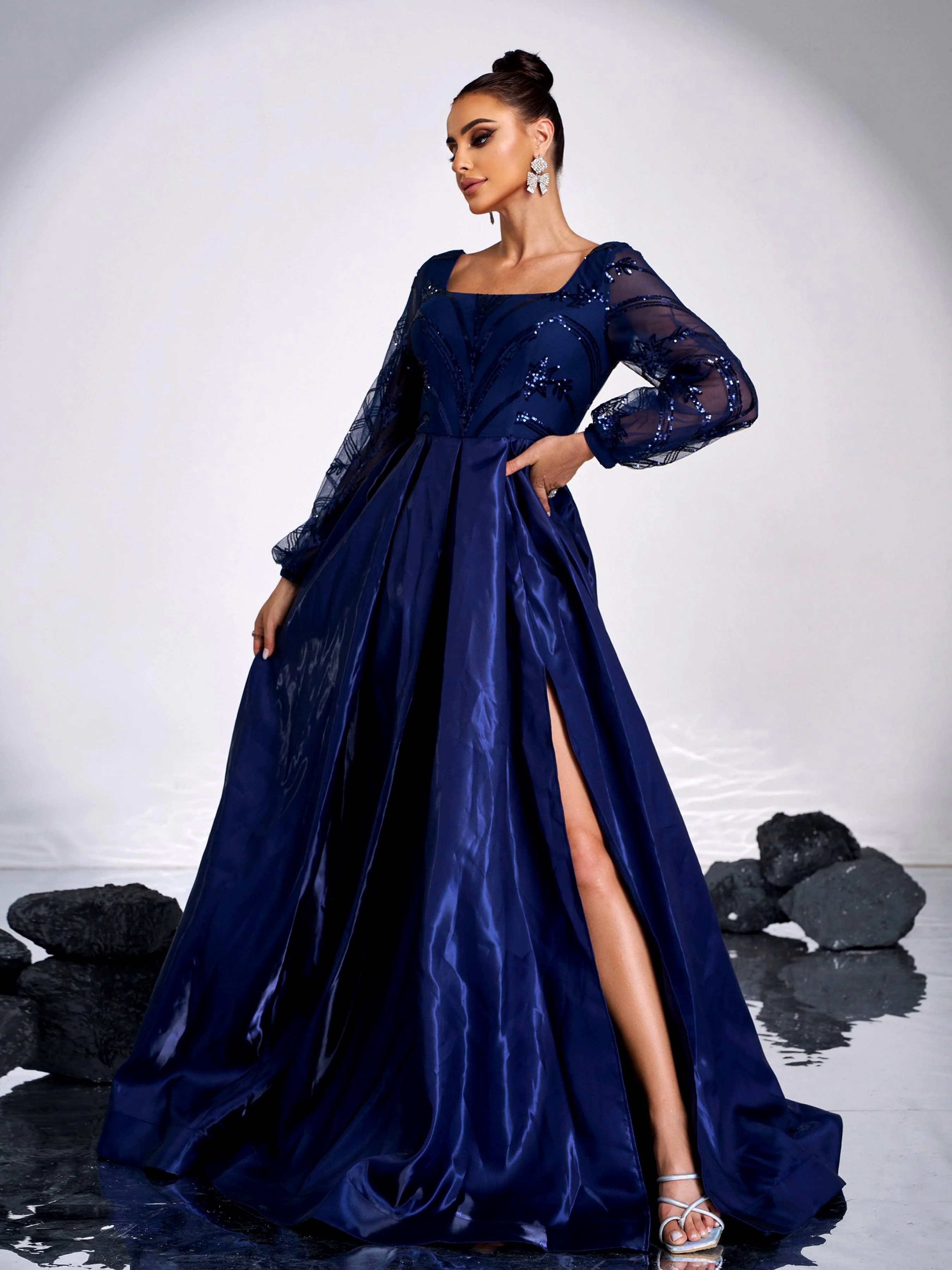 A-line Long Sleeve Blue Evening Dress GM90143 A-line Long Sleeve Blue Evening Dress GM90143