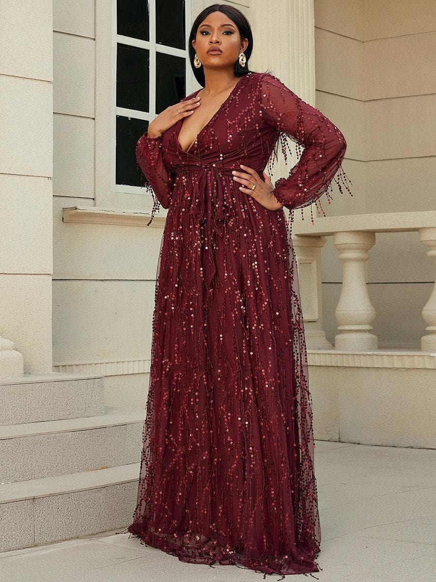Plus V Neck Red Sequin Mesh Maxi Dress P0376 Plus V Neck Red Sequin Mesh Maxi Dress P0376