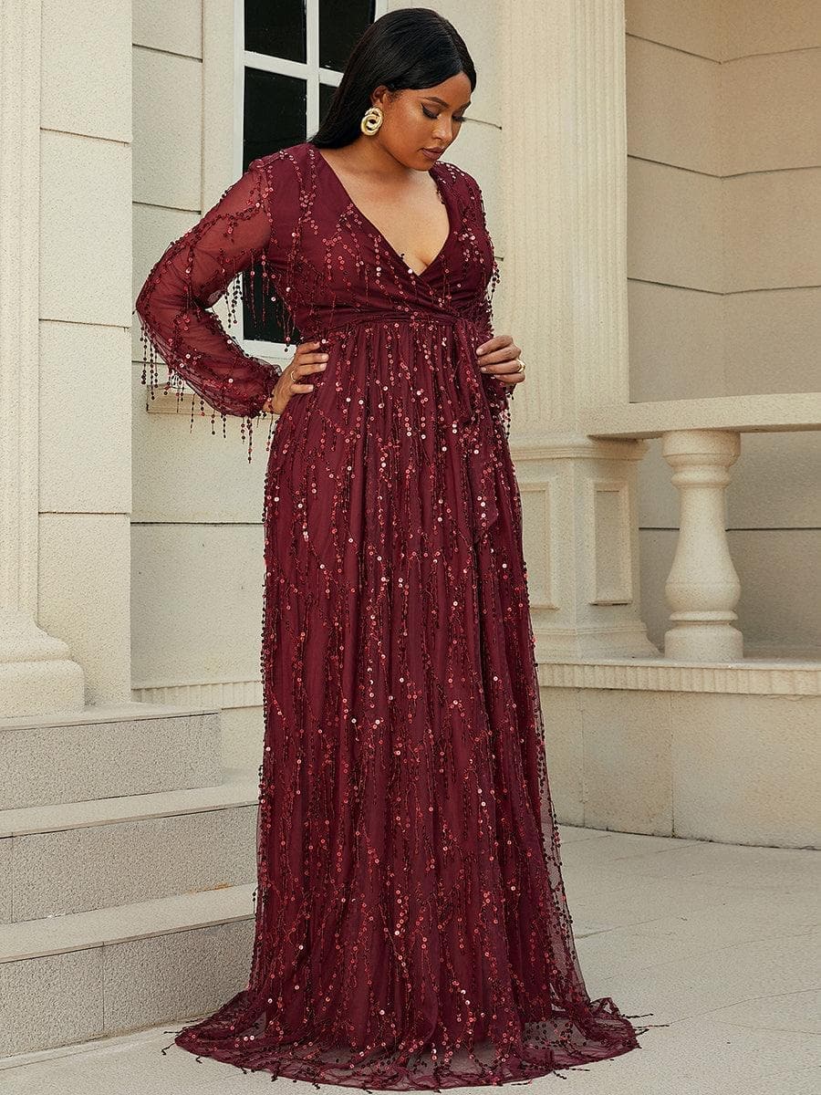 Plus V Neck Red Sequin Mesh Maxi Dress P0376 Plus V Neck Red Sequin Mesh Maxi Dress P0376