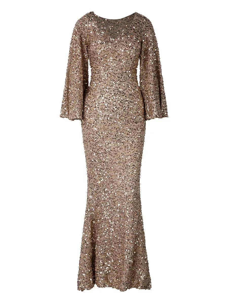 Sequin Bell Sleeve Mermaid Dress M02010 Sequin Bell Sleeve Mermaid Dress M02010