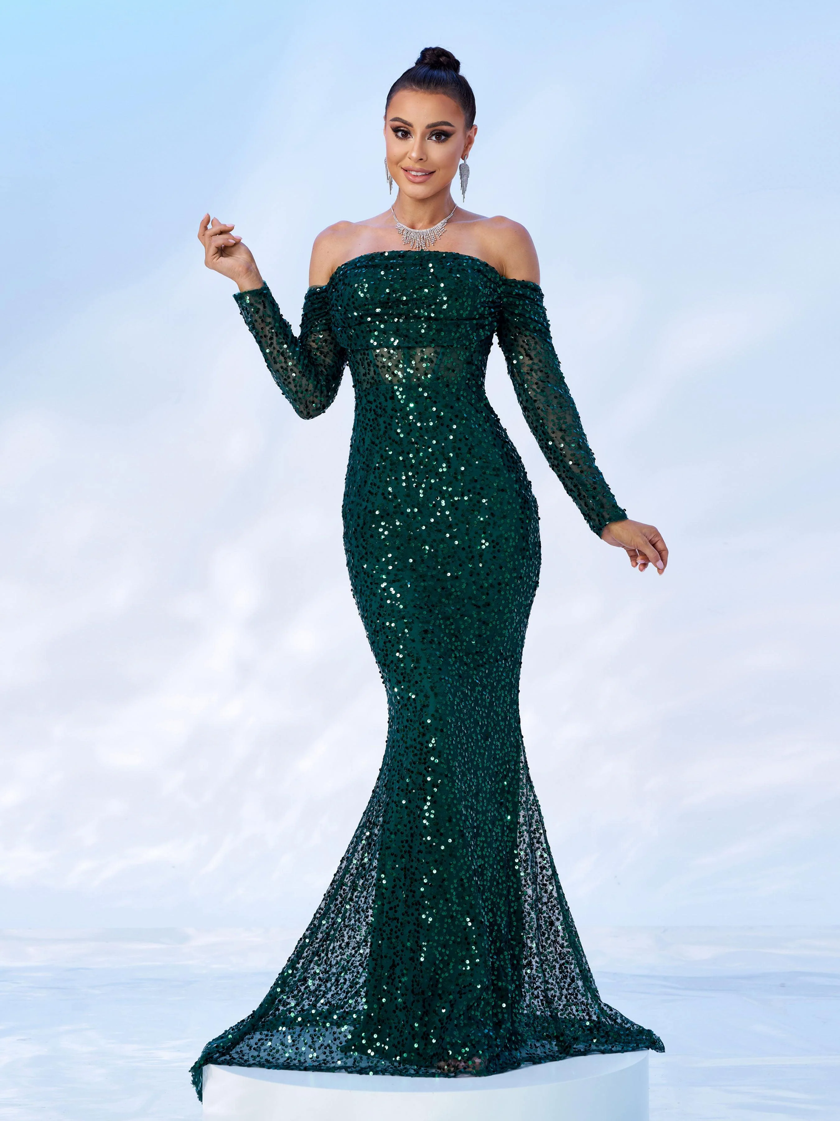 Green Off Shoulder Sequin Mermaid Evening Dress MES00643 Green Off Shoulder Sequin Mermaid Evening Dress MES00643