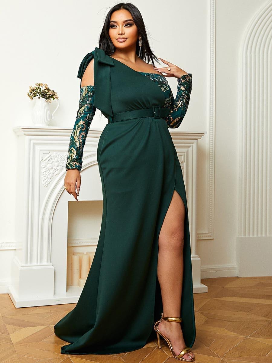 Plus Off Shoulder Emerald Green Gown PJM019L Plus Off Shoulder Emerald Green Gown PJM019L