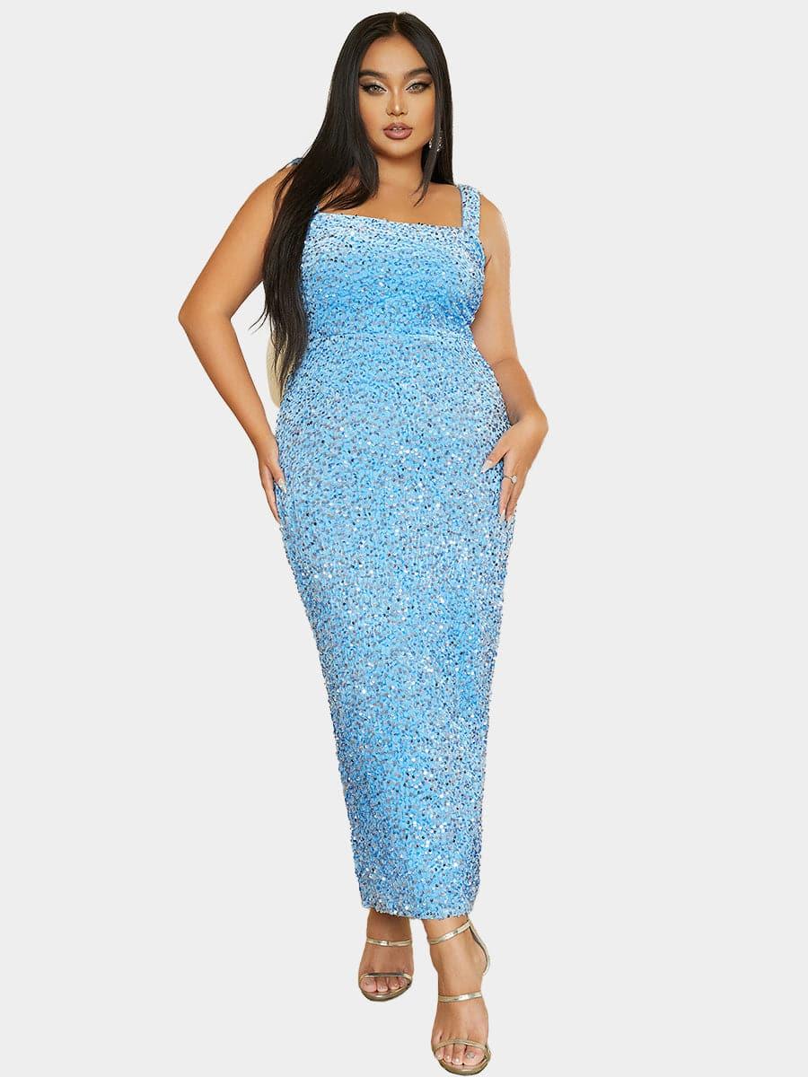 Plus Size Square Neck Sleeveless Sequin Midi Dress PXJ468 Plus Size Square Neck Sleeveless Sequin Midi Dress PXJ468