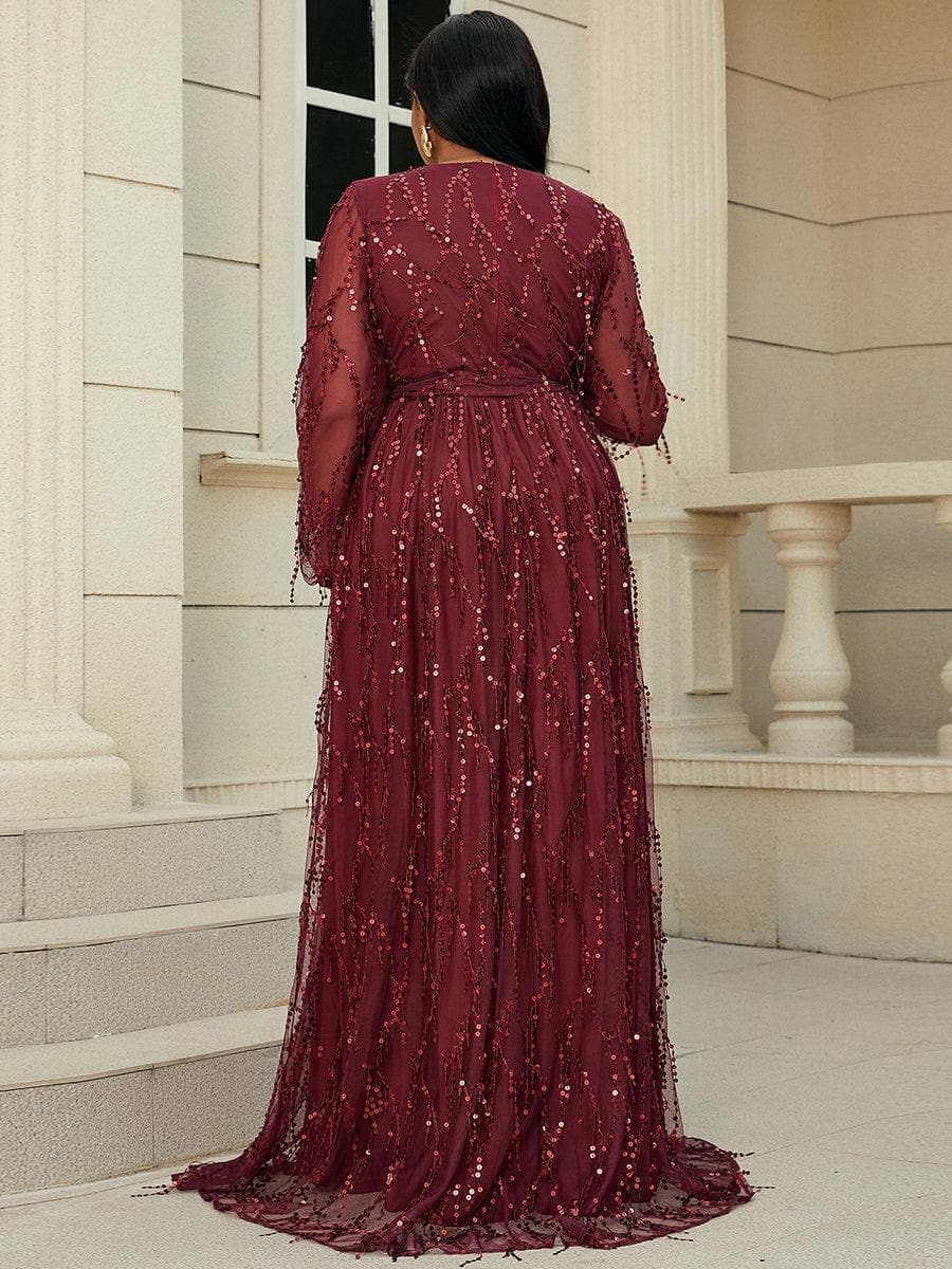 Plus V Neck Red Sequin Mesh Maxi Dress P0376 Plus V Neck Red Sequin Mesh Maxi Dress P0376