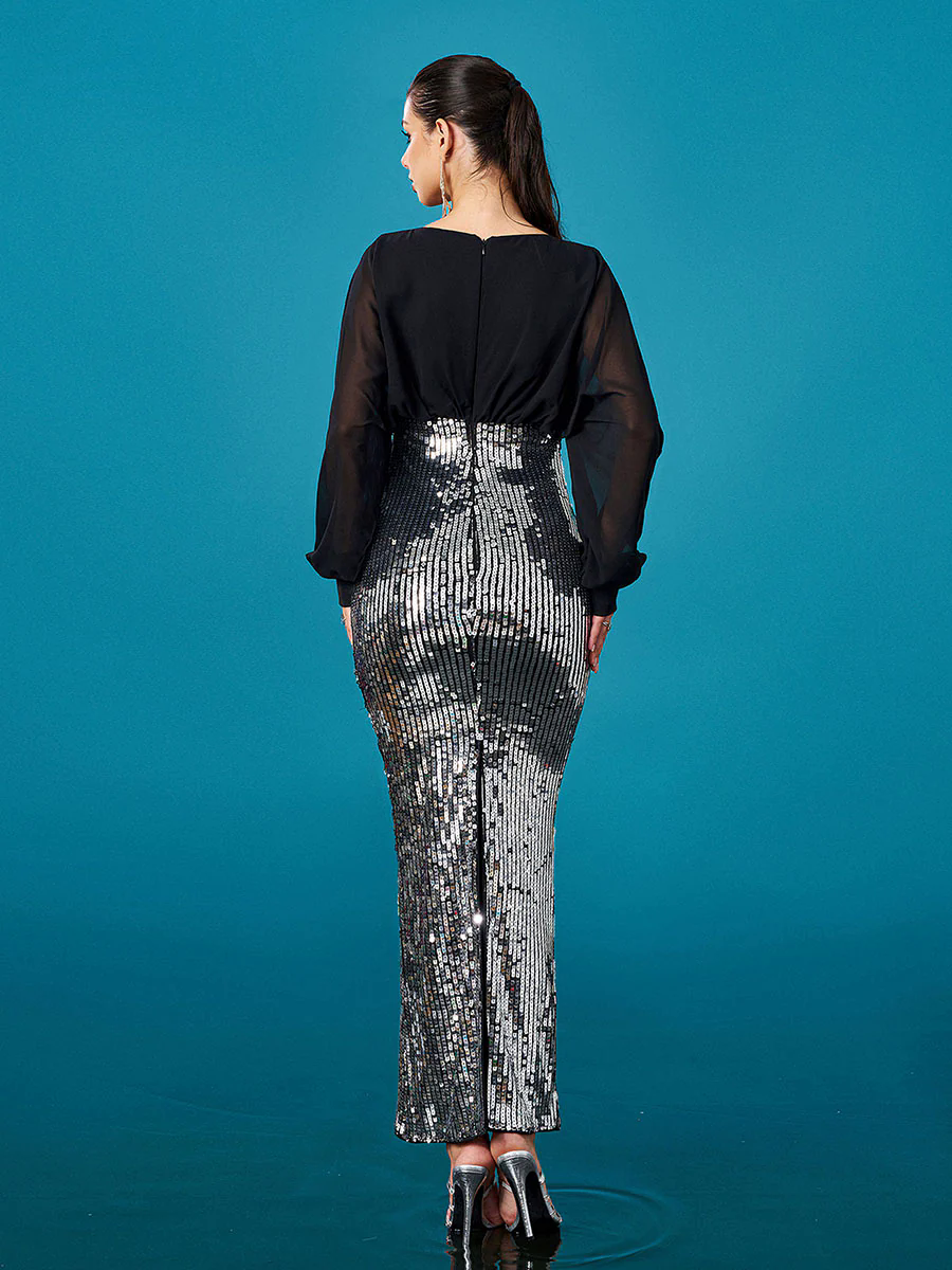 V-neck Panel Sequin Sheath Cocktail Dress DH80396 V-neck Panel Sequin Sheath Cocktail Dress DH80396