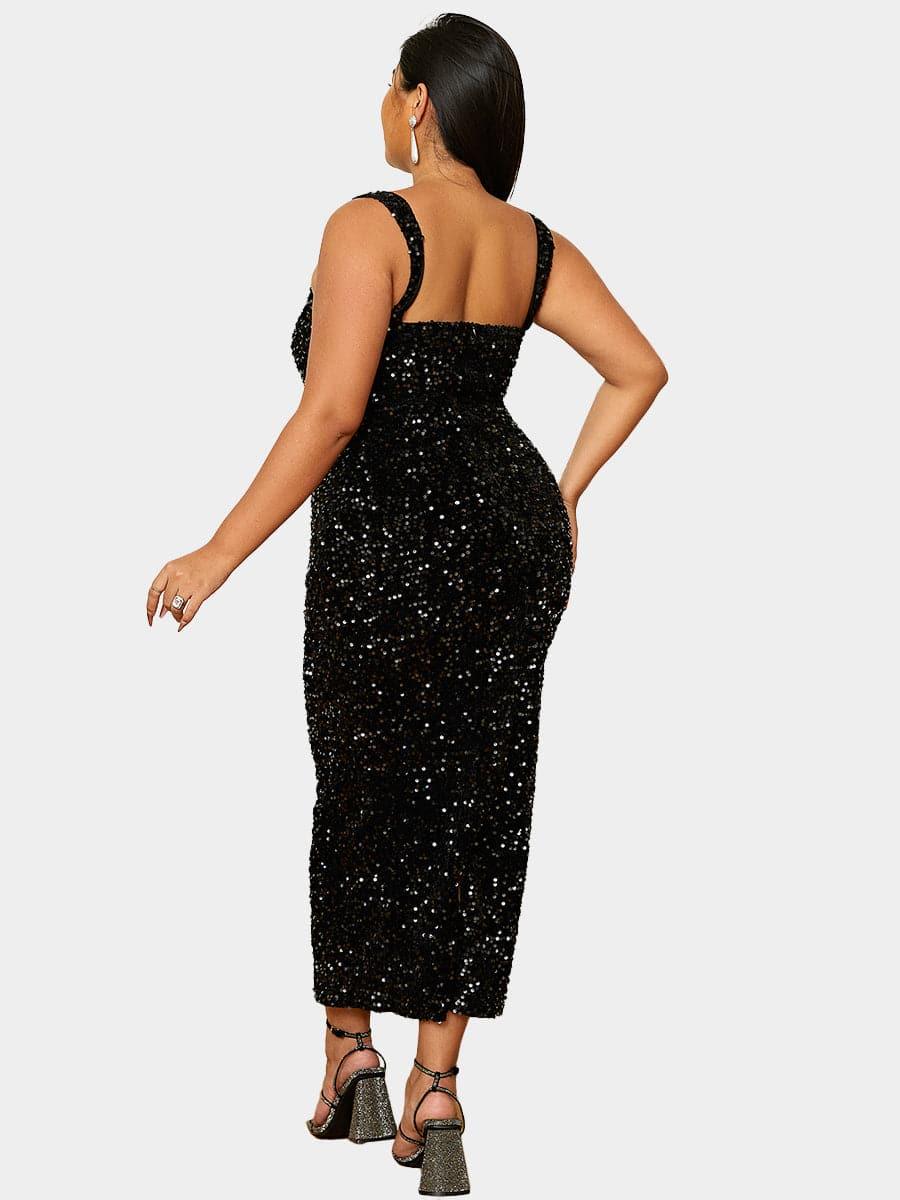 Plus Size Square Neck Sleeveless Sequin Midi Dress PXJ468 Plus Size Square Neck Sleeveless Sequin Midi Dress PXJ468