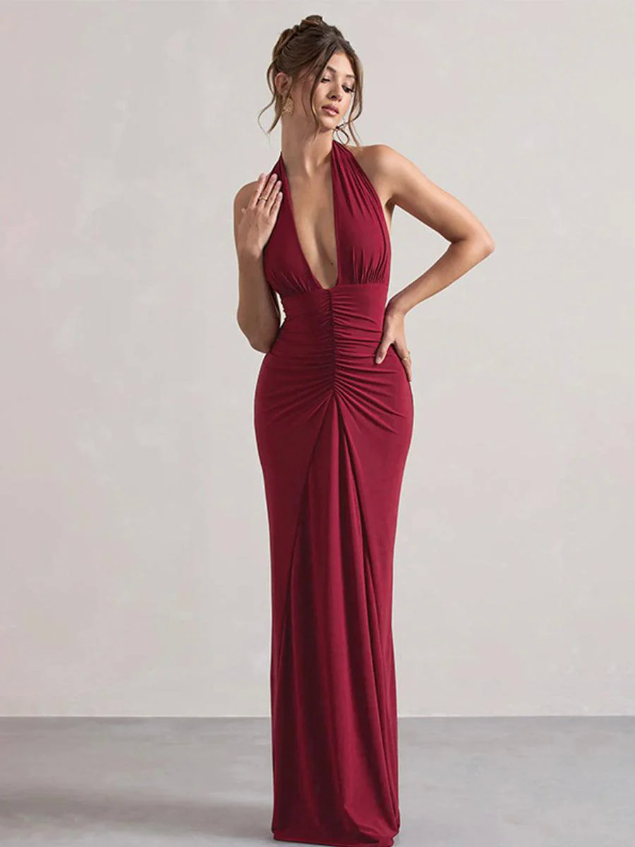 Halter Ruched Backless Formal Dress MYT1003 Halter Ruched Backless Formal Dress MYT1003