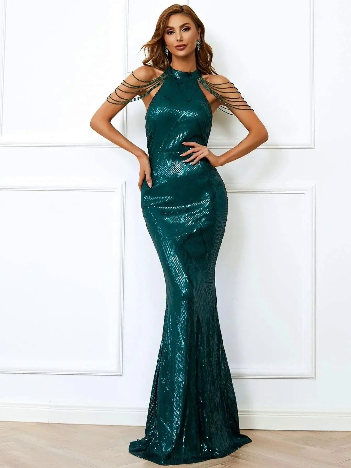 Cold Shoulder Beads Chain Cocktail Dress M01081 Cold Shoulder Beads Chain Cocktail Dress M01081