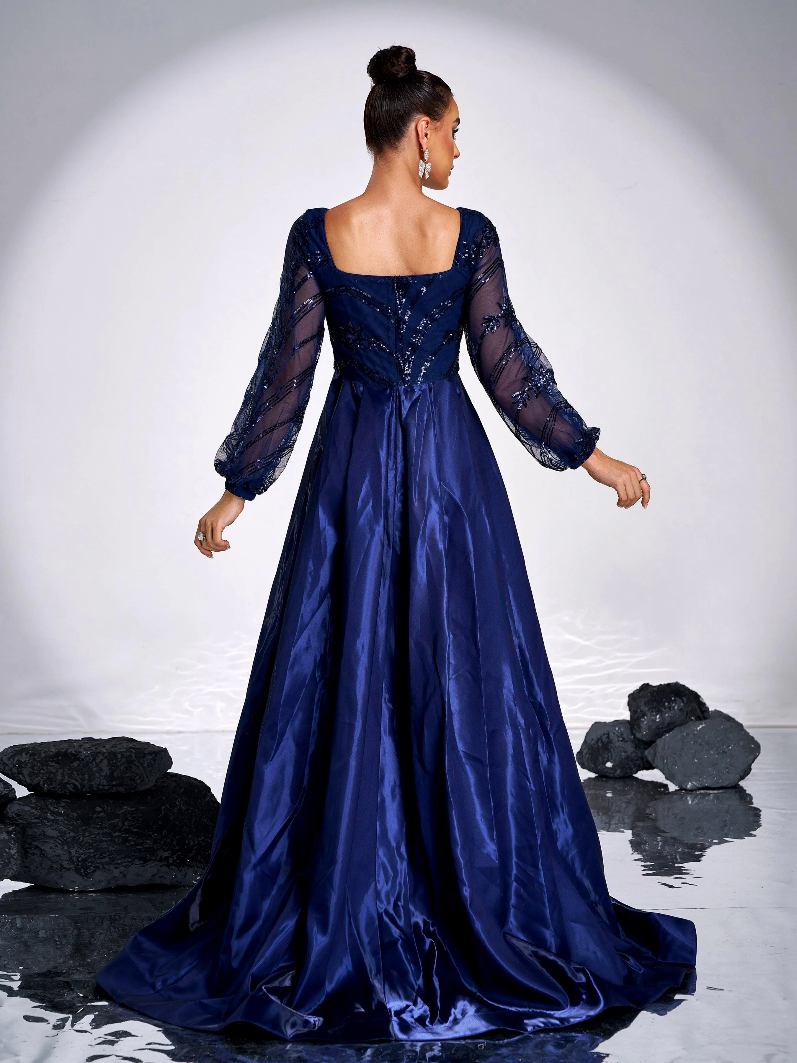 A-line Long Sleeve Blue Evening Dress GM90143 A-line Long Sleeve Blue Evening Dress GM90143