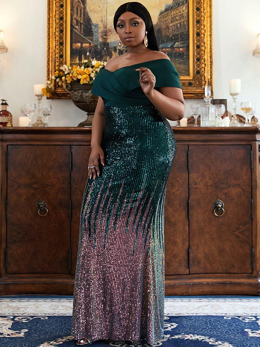 Plus Size Gradient Maxi Sequin Prom Dress PXH2125 Plus Size Gradient Maxi Sequin Prom Dress PXH2125