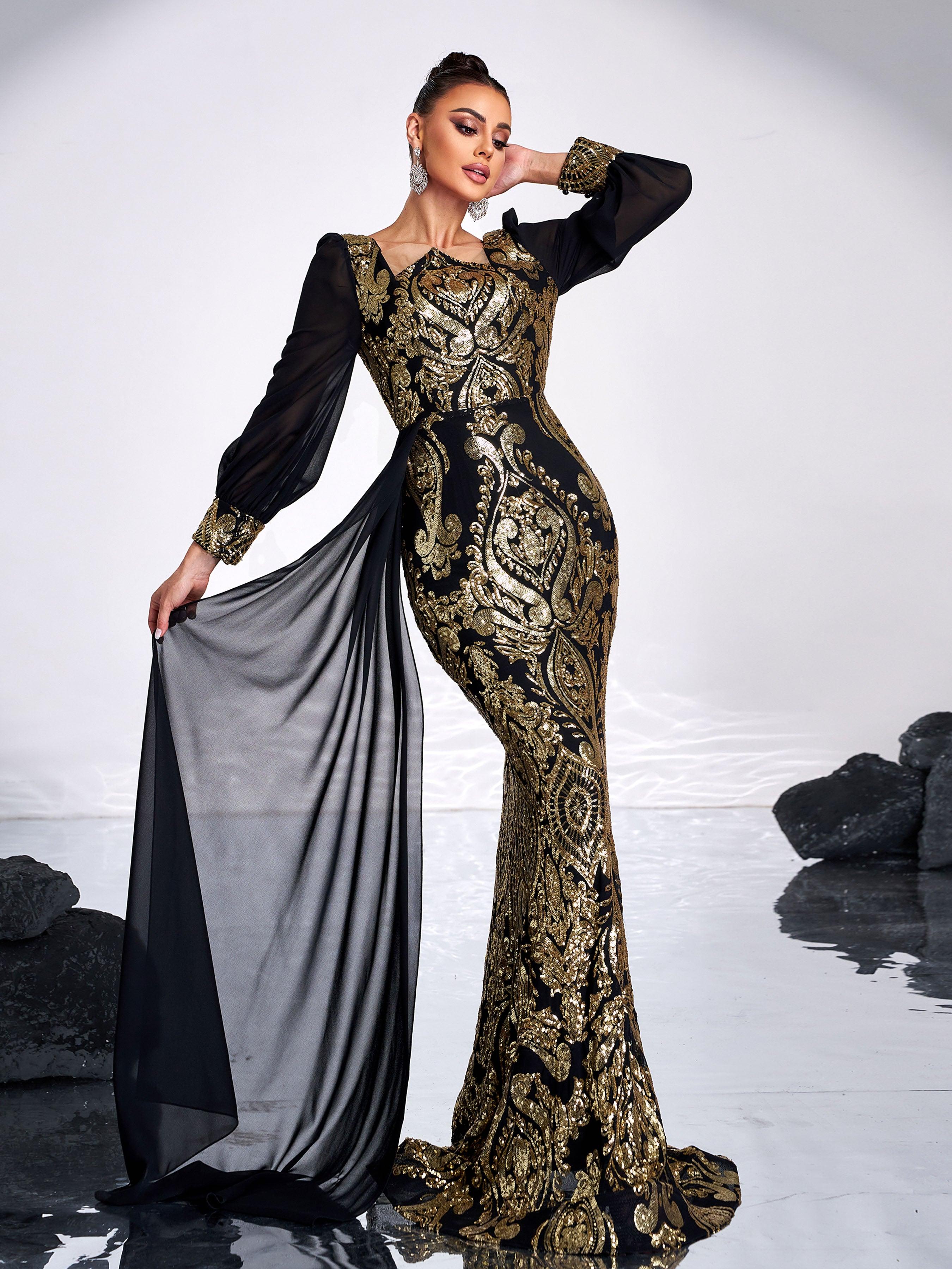 Luxurious Black & Gold Embroidered Gown GM00421