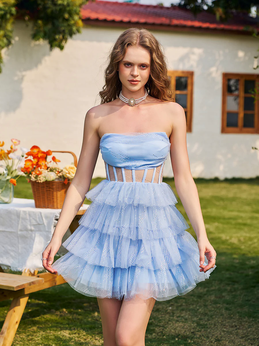Sweet Layer Corset Mesh A-line Homecoming Dress QM1006 Sweet Layer Corset Mesh A-line Homecoming Dress QM1006