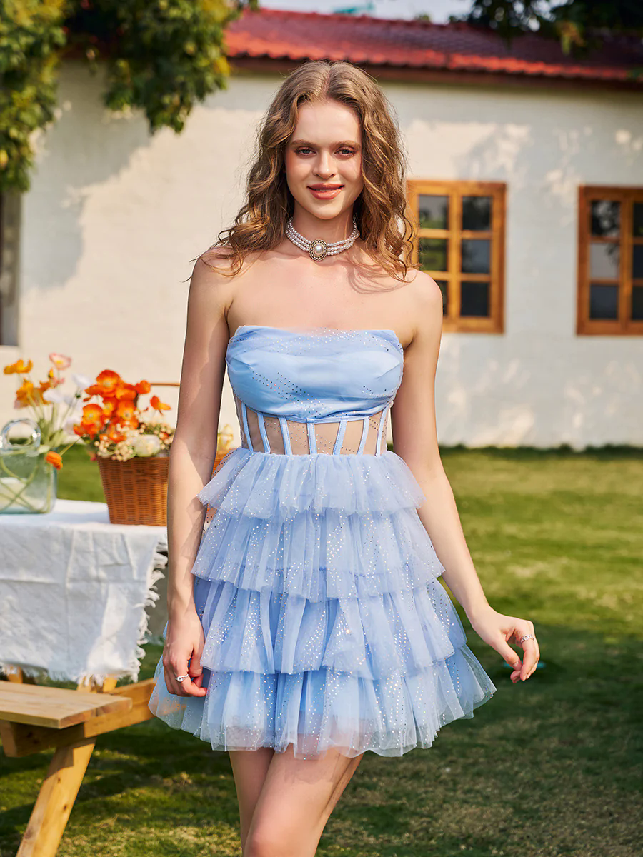 Sweet Layer Corset Mesh A-line Homecoming Dress QM1006 Sweet Layer Corset Mesh A-line Homecoming Dress QM1006