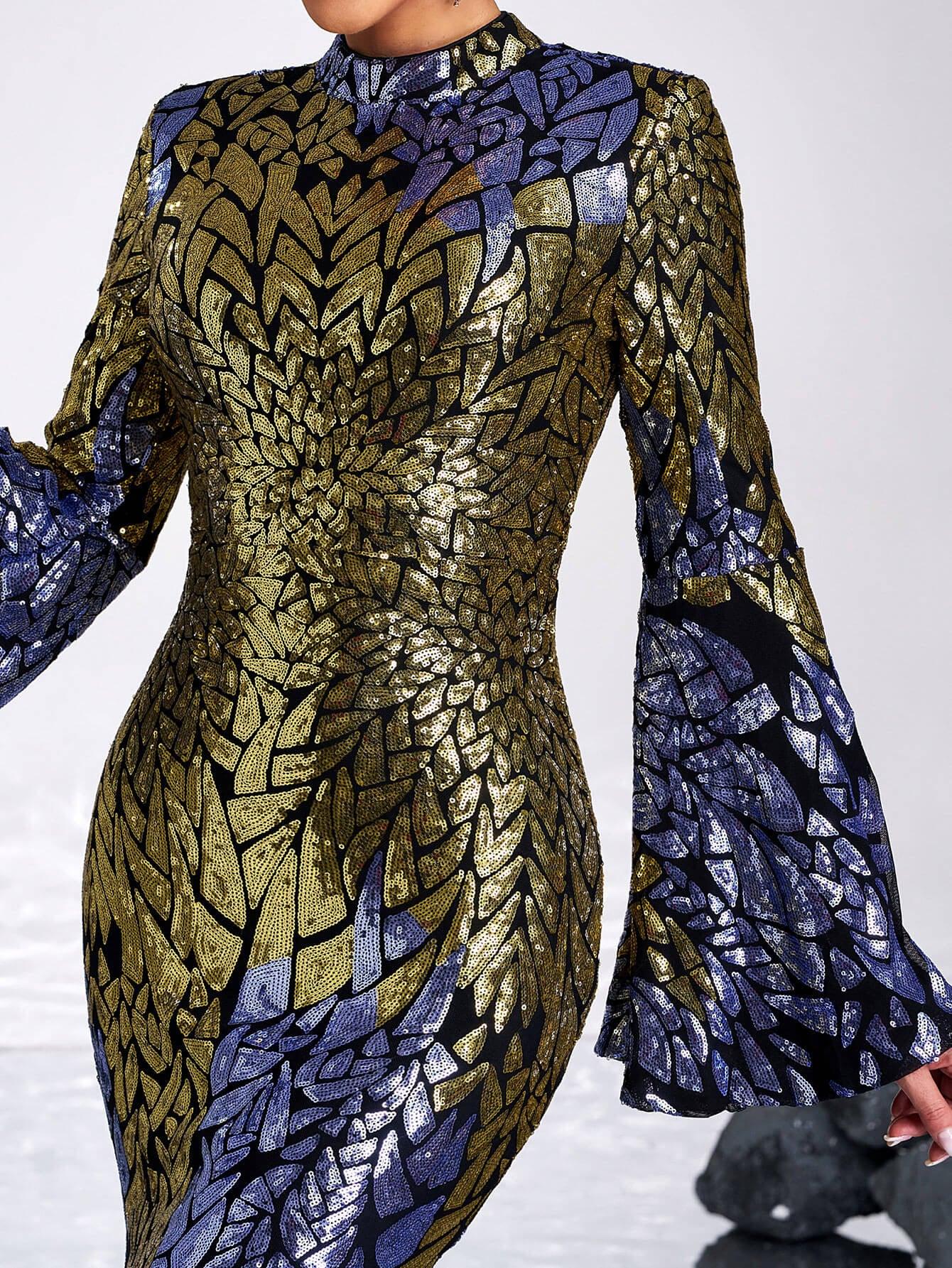 Backless Bell Sleeve Sequin Formal Dress XH2425 Backless Bell Sleeve Sequin Formal Dress XH2425