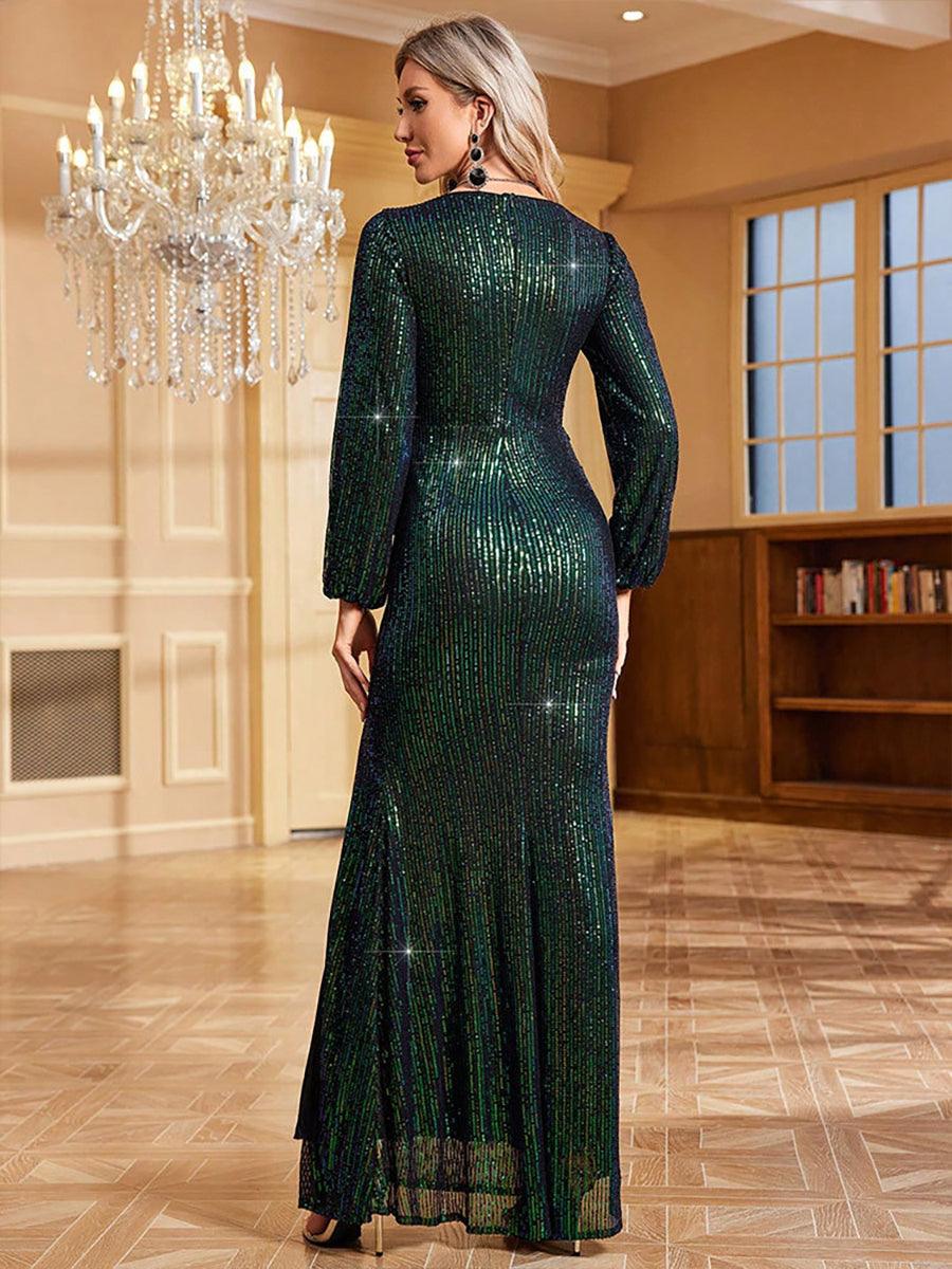Long Sleeve V-neck Split Prom Dress MCW1043 Long Sleeve V-neck Split Prom Dress MCW1043