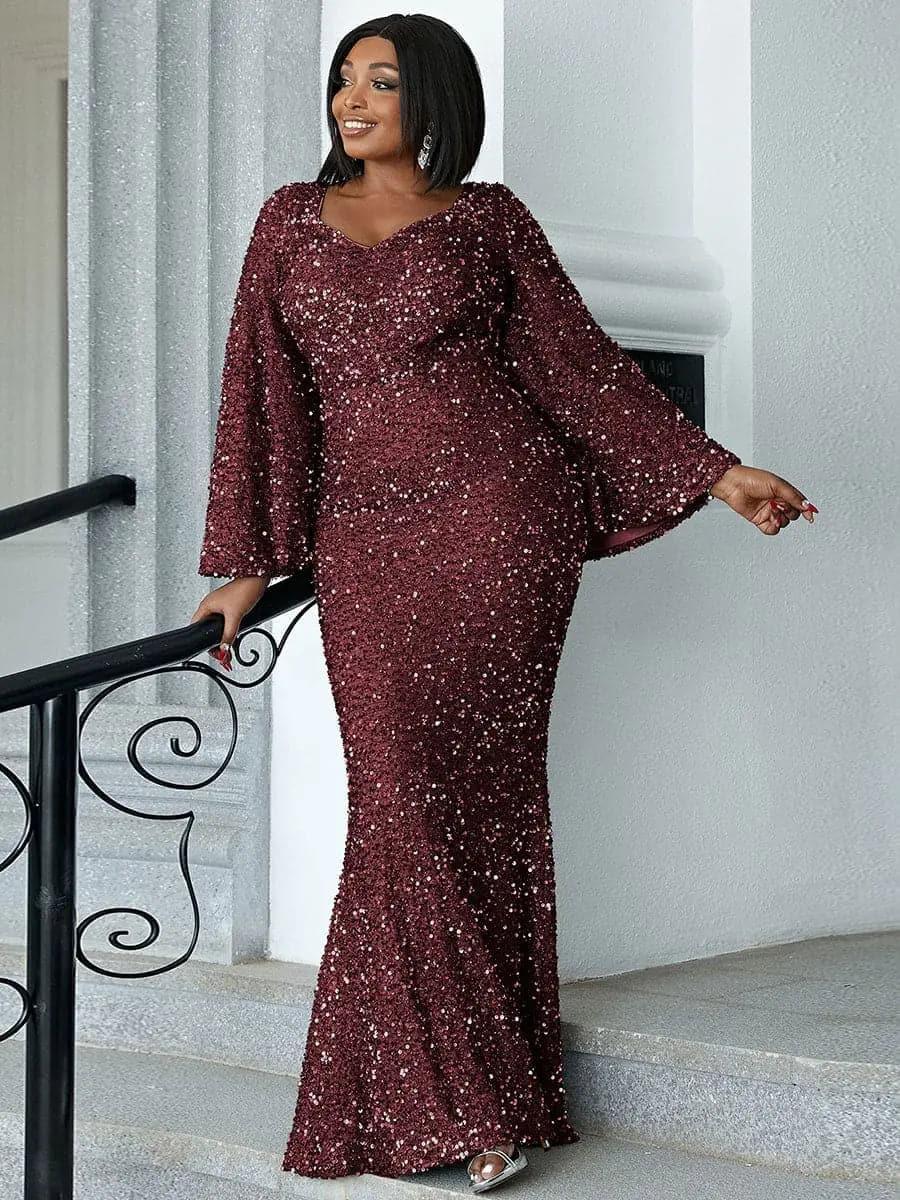 Sequin Bell Sleeve Mermaid Dress M02010 Sequin Bell Sleeve Mermaid Dress M02010