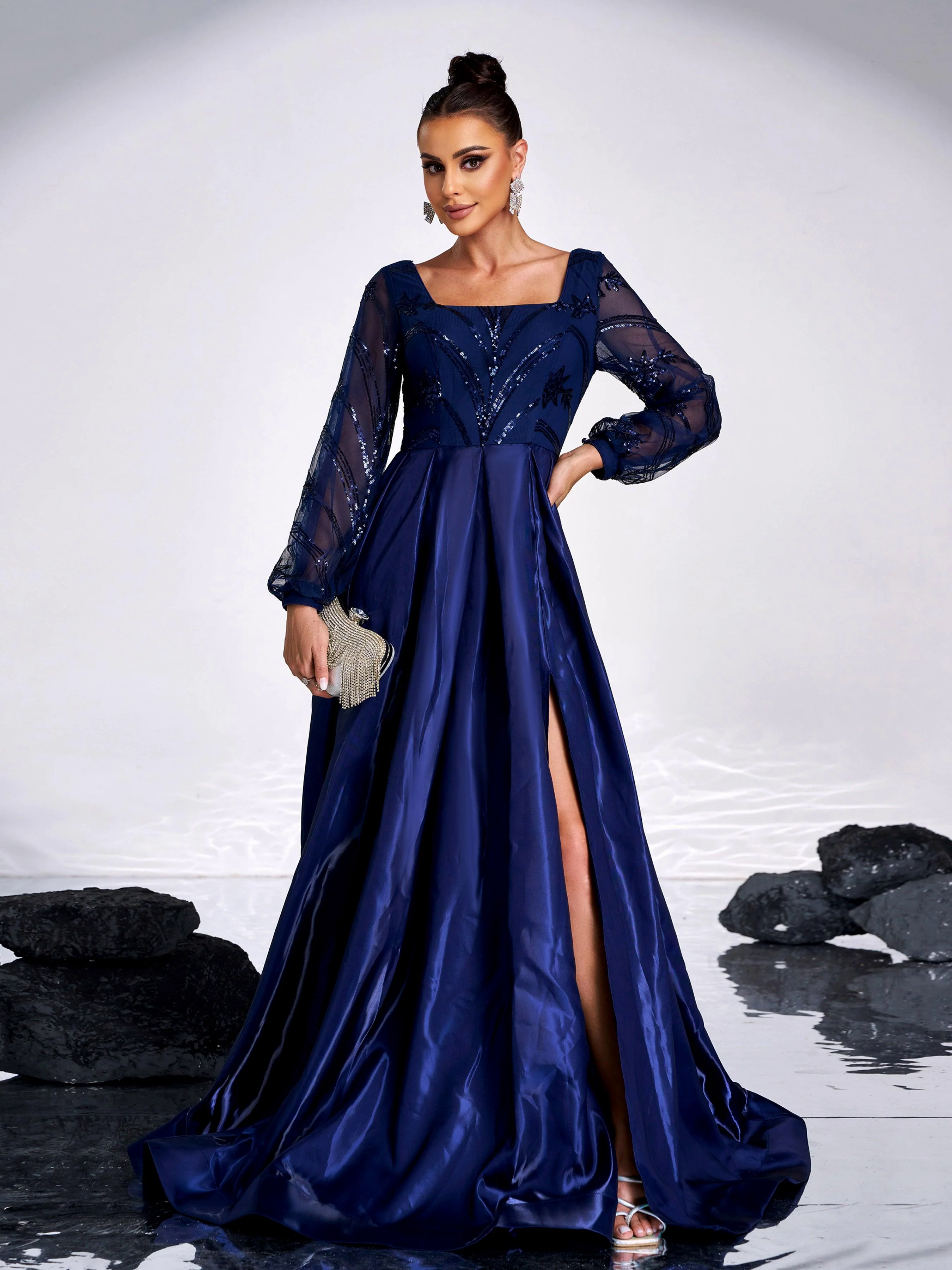 A-line Long Sleeve Blue Evening Dress GM90143 A-line Long Sleeve Blue Evening Dress GM90143