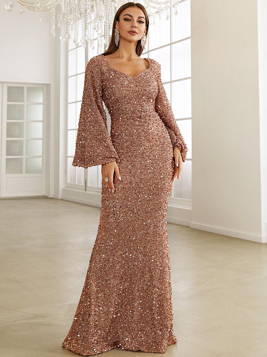 Sequin Bell Sleeve Mermaid Dress M02010 Sequin Bell Sleeve Mermaid Dress M02010