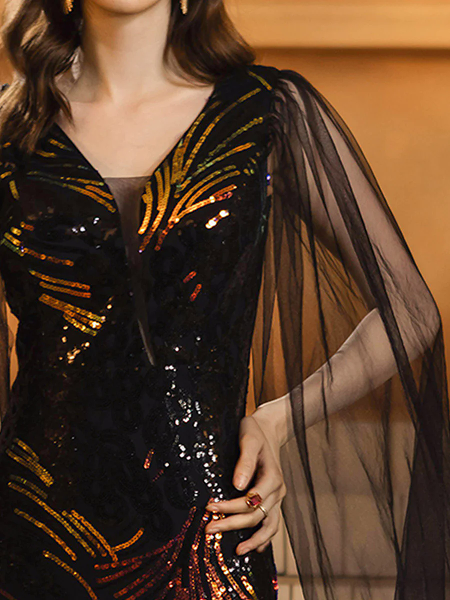 Black Mesh Sleeve Sequin Formal Dress RX70362 Black Mesh Sleeve Sequin Formal Dress RX70362