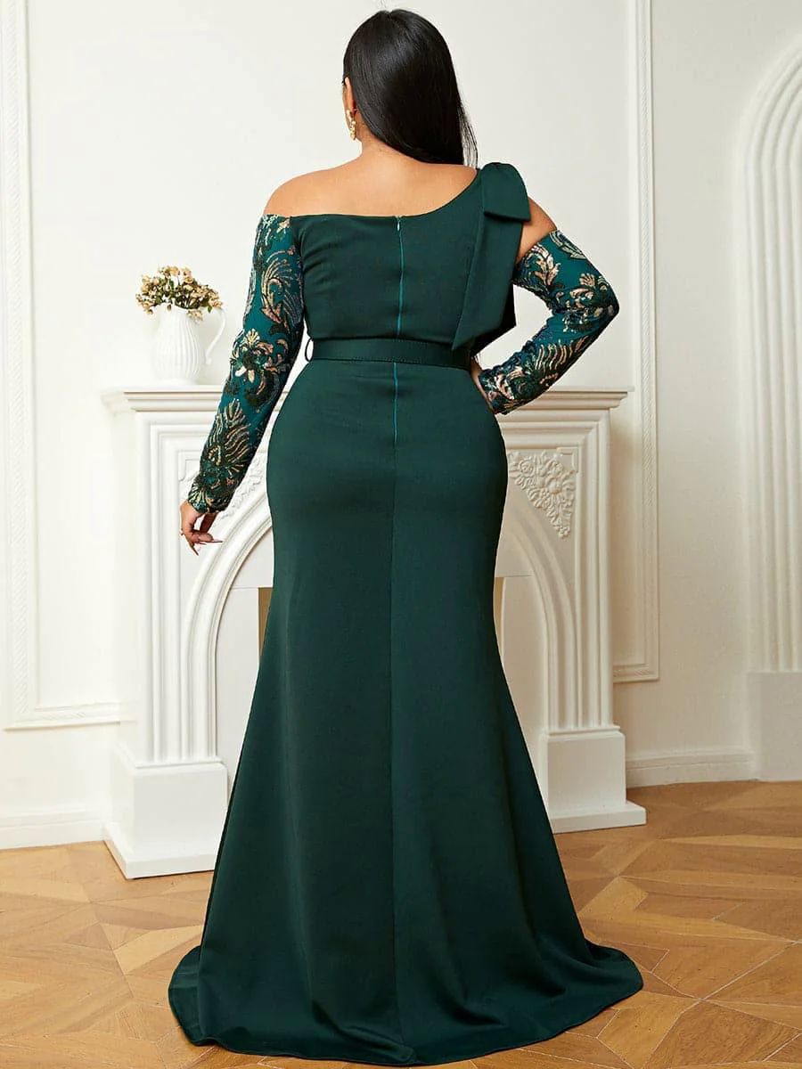 Plus Off Shoulder Emerald Green Gown PJM019L Plus Off Shoulder Emerald Green Gown PJM019L