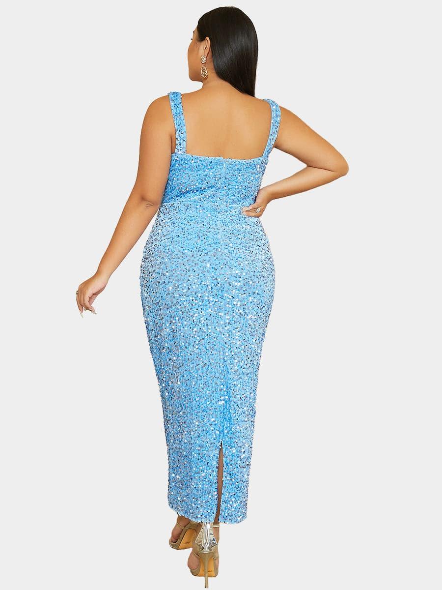 Plus Size Square Neck Sleeveless Sequin Midi Dress PXJ468 Plus Size Square Neck Sleeveless Sequin Midi Dress PXJ468