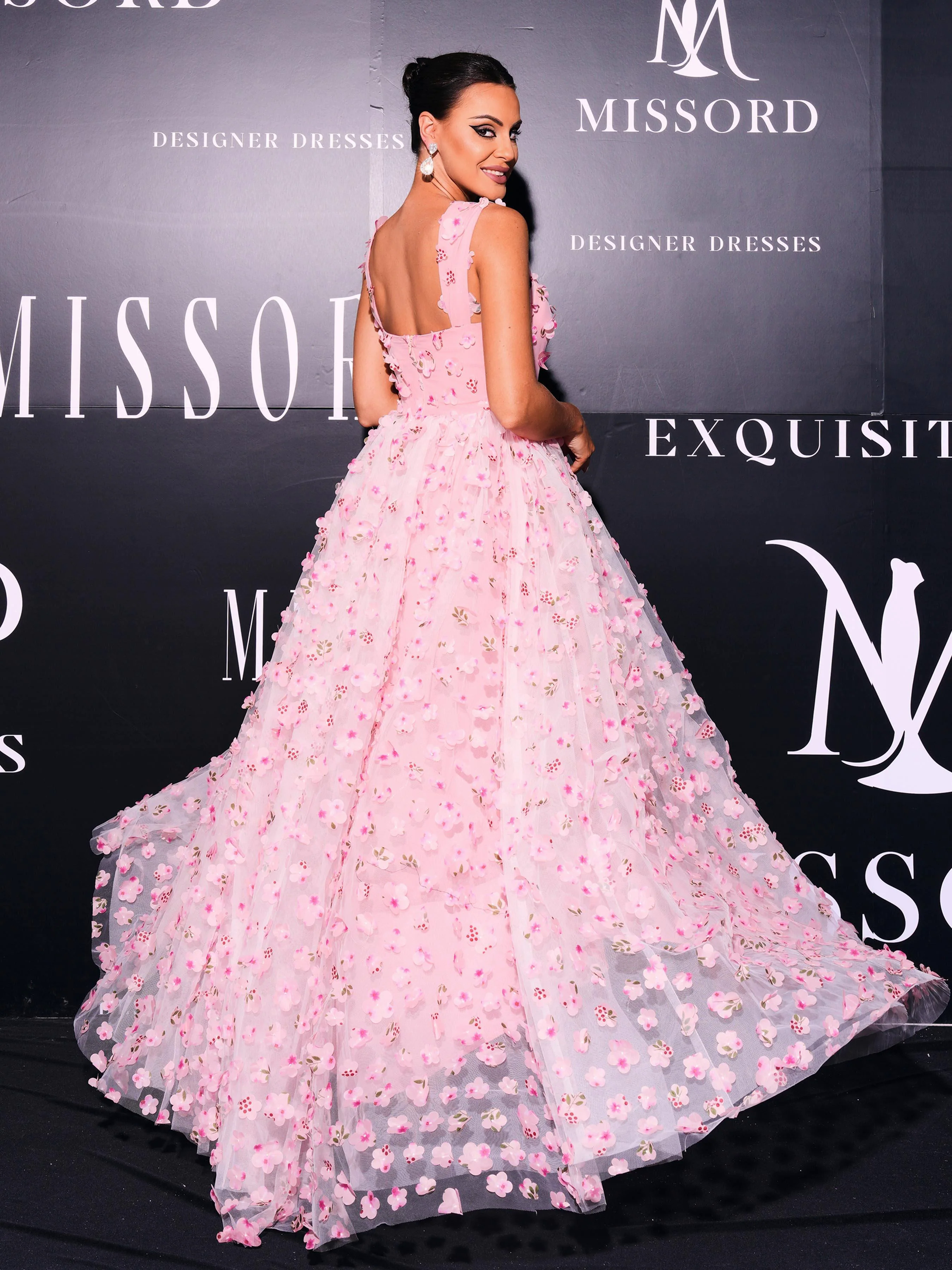 Appliqued Pink Camisole Floral Tulle Dress GM00142 Appliqued Pink Camisole Floral Tulle Dress GM00142