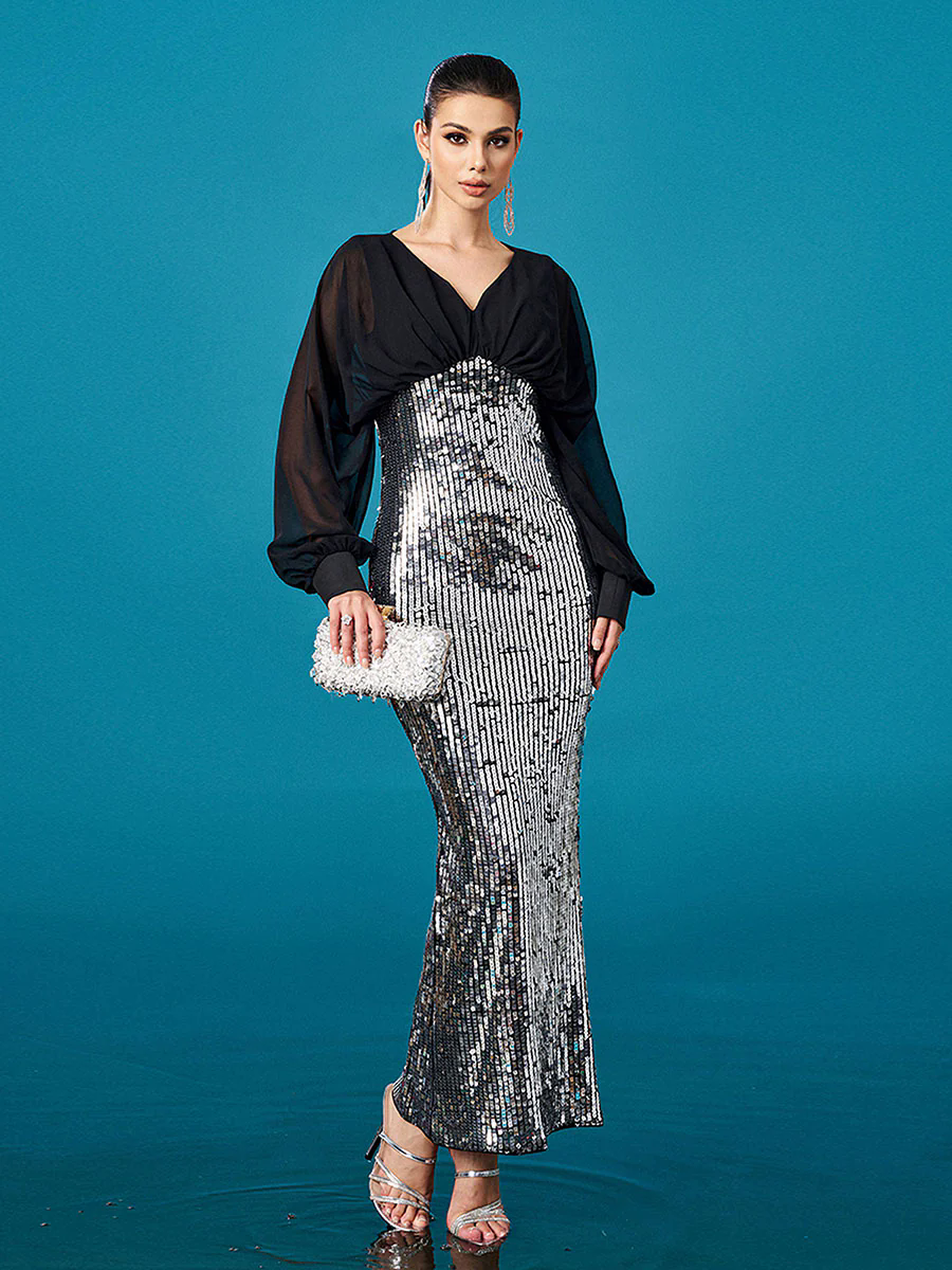 V-neck Panel Sequin Sheath Cocktail Dress DH80396 V-neck Panel Sequin Sheath Cocktail Dress DH80396