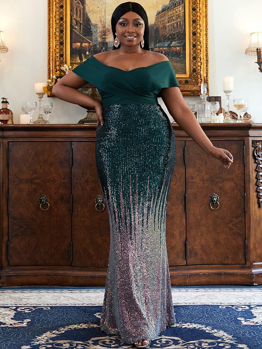 Plus Size Gradient Maxi Sequin Prom Dress PXH2125 Plus Size Gradient Maxi Sequin Prom Dress PXH2125