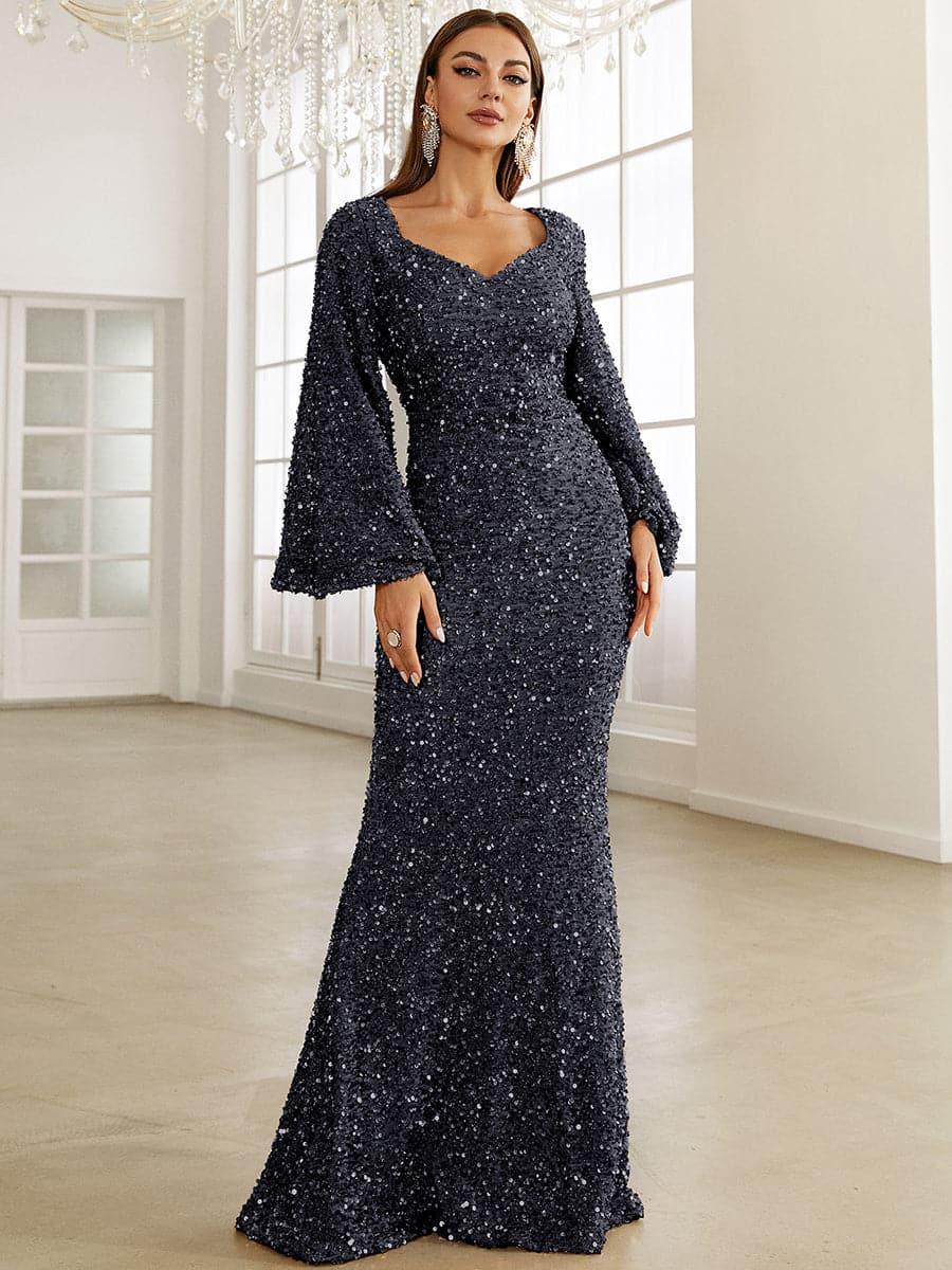 Sequin Bell Sleeve Mermaid Dress M02010 Sequin Bell Sleeve Mermaid Dress M02010