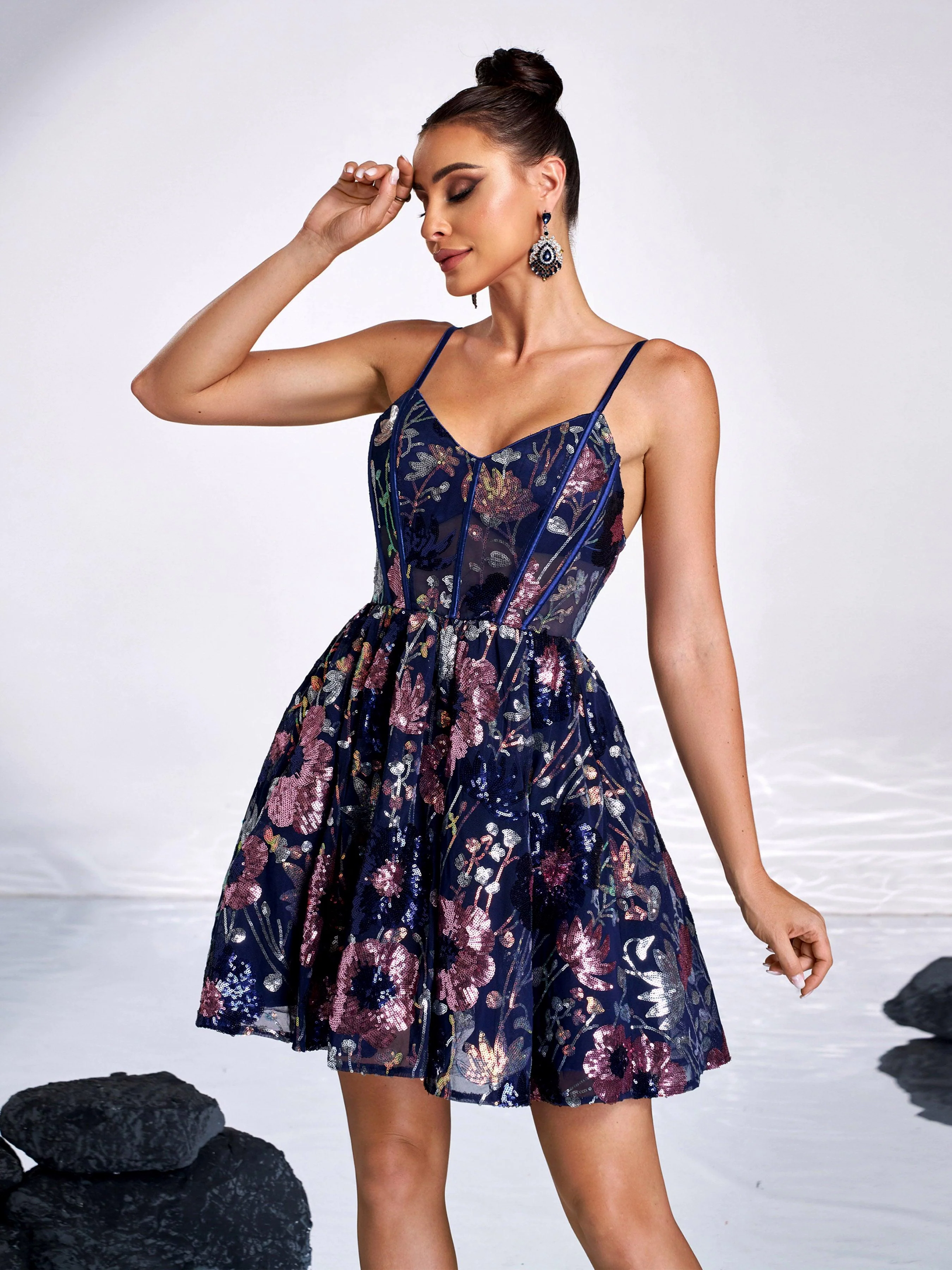 Spaghetti Sequin A-line Party Dress GM00342 Spaghetti Sequin A-line Party Dress GM00342