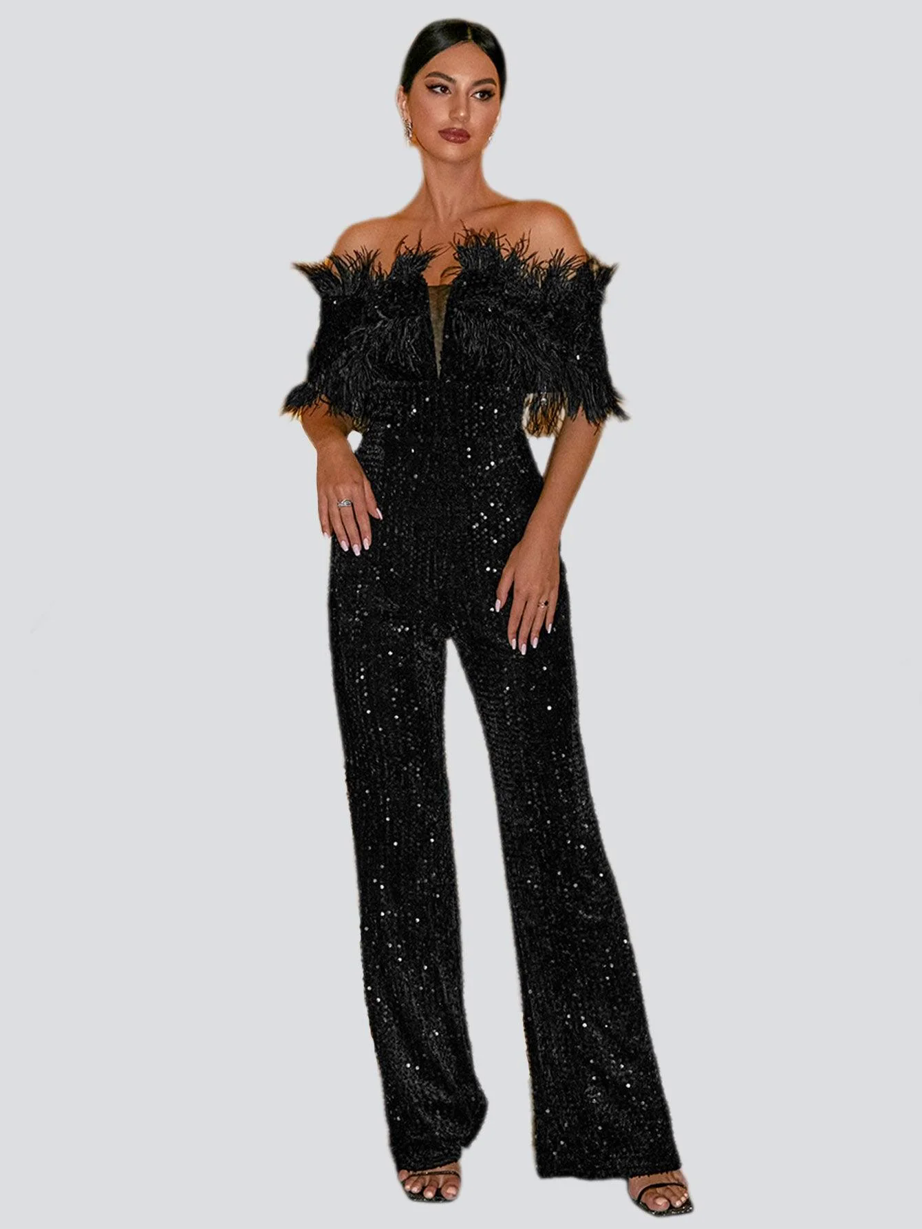 Off Shoulder Feather Jumpsuits M02251 Off Shoulder Feather Jumpsuits M02251