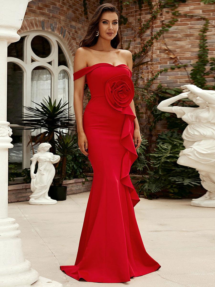 Off Shoulder Ruffled Evening Dress M02117 Off Shoulder Ruffled Evening Dress M02117