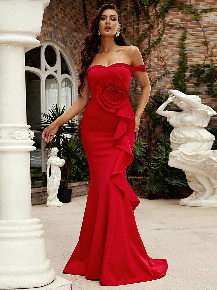 Off Shoulder Ruffled Evening Dress M02117 Off Shoulder Ruffled Evening Dress M02117