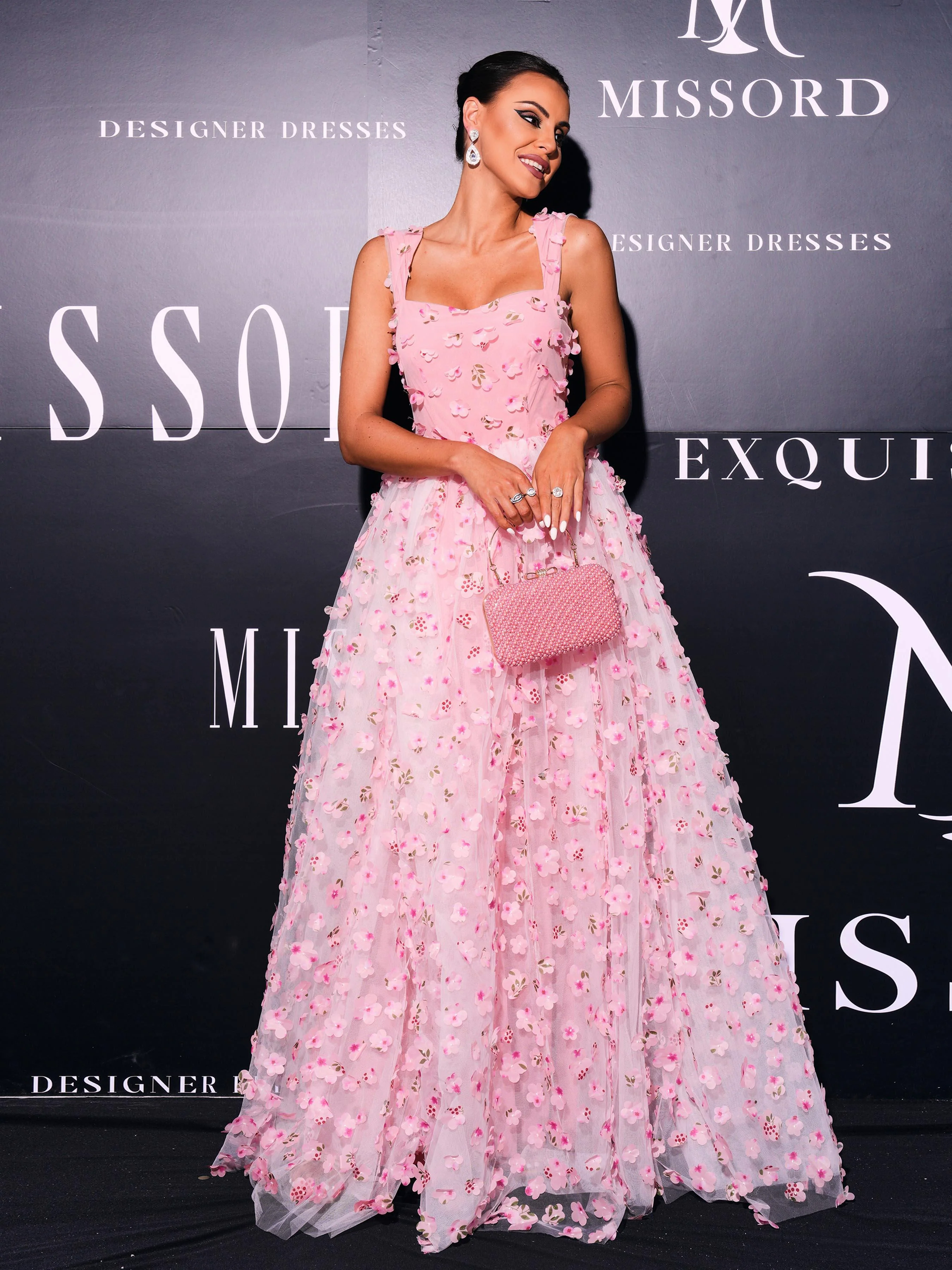 Appliqued Pink Camisole Floral Tulle Dress GM00142 Appliqued Pink Camisole Floral Tulle Dress GM00142