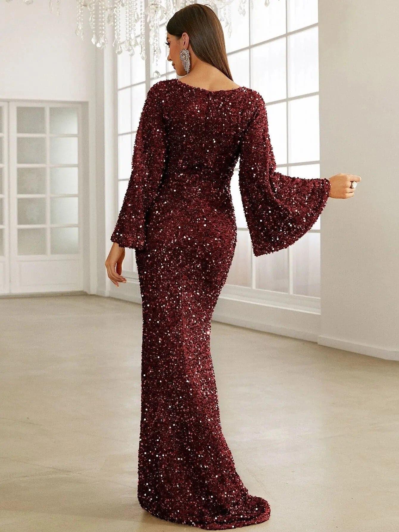 Sequin Bell Sleeve Mermaid Dress M02010 Sequin Bell Sleeve Mermaid Dress M02010